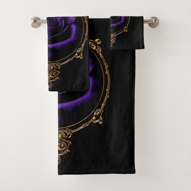 Romantic, Vintage Goth Purple Roses  Bath Towel Set (Insitu)