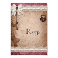 Romantic Vintage Hearts Locks and Keys RSVP Card