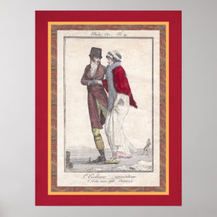 Romantic Vintage Ice Skating Antique Engraving Poster