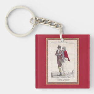 Romantic Vintage Ice Skating Scene Elegant Couple Keychain