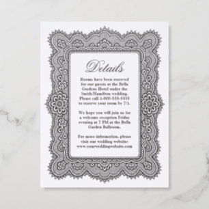 Romantic Vintage Lace Wedding Details Letterpress Enclosure Card