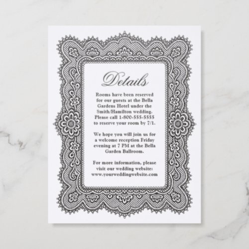 Romantic Vintage Lace Wedding Details Letterpress Enclosure Card