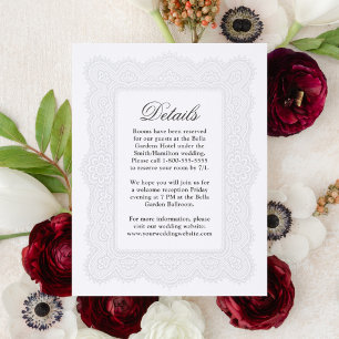 Romantic Vintage Lace Wedding Details Letterpress Enclosure Card
