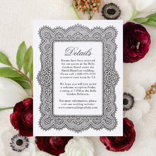 Romantic Vintage Lace Wedding Details Letterpress Enclosure Card