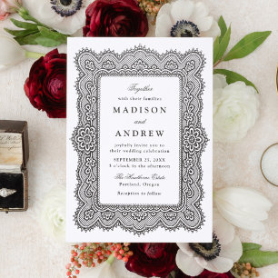 Romantic Vintage Lace Wedding Letterpress Invitation
