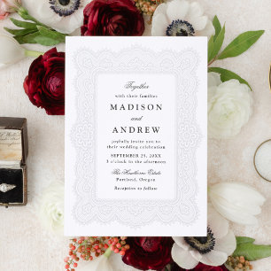 Romantic Vintage Lace Wedding Letterpress Invitation