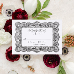 Romantic Vintage Lace Wedding Letterpress RSVP Cards