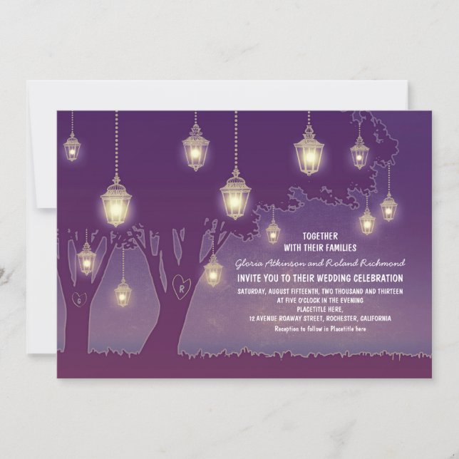 Romantic Vintage lanterns rustic tree wedding Invitation (Front)