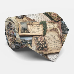 Romantic Vintage Letter Collage with Roses Neck Tie