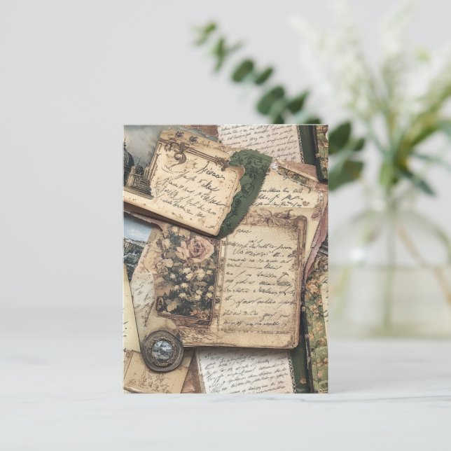 Romantic Vintage Letter Collage with Roses Postcard (Standing Front)
