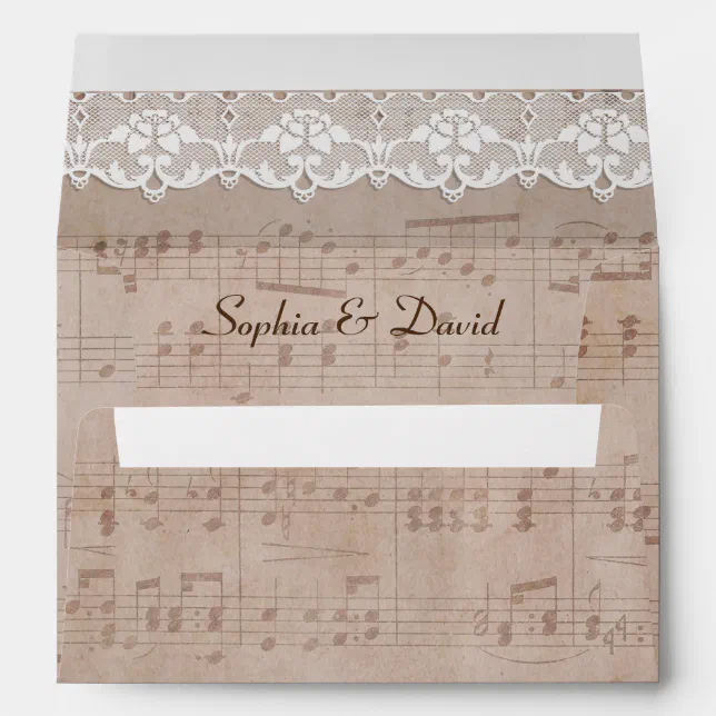 Romantic Vintage Music Sheet & Lace Wedding Envelope | Zazzle