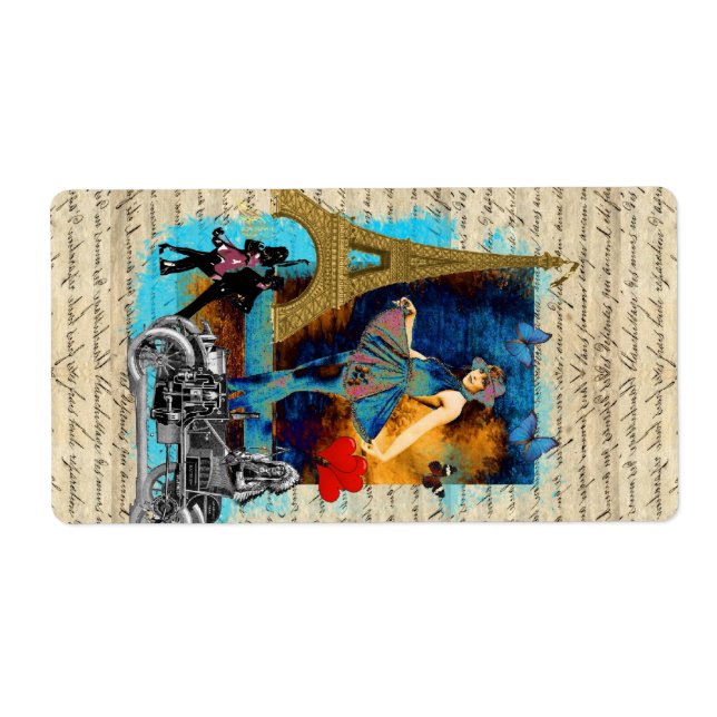 Romantic vintage Paris collage Label (Front)