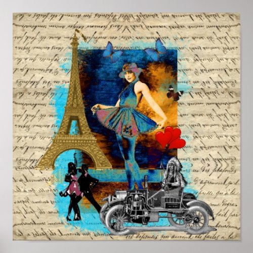 Romantic vintage Paris collage Poster