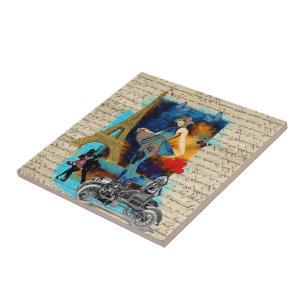 Romantic vintage Paris collage Tile