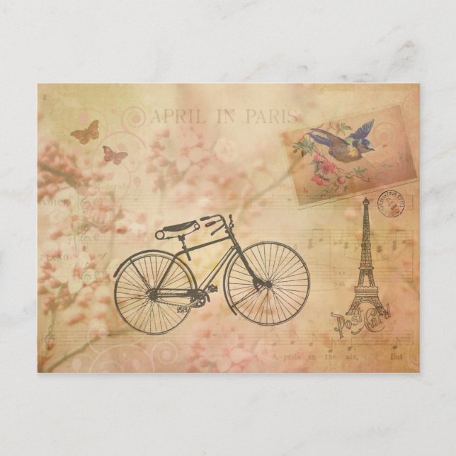 Romantic Vintage Paris in Spring Collage Postcard (Front)
