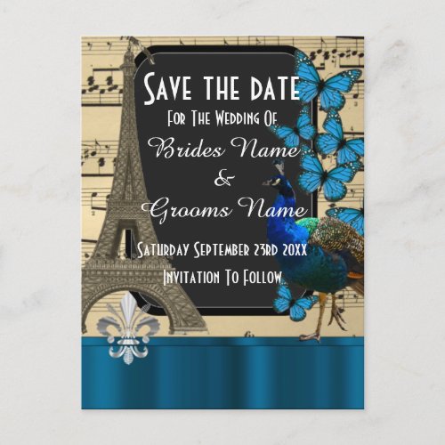 Romantic vintage Paris save the date Announcement Postcard