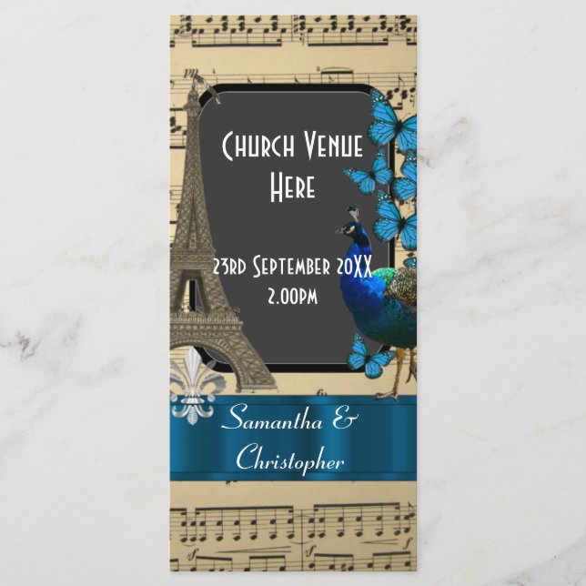 Romantic vintage Paris wedding program (Front)