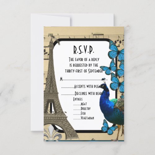 Romantic vintage Paris wedding RSVP RSVP Card