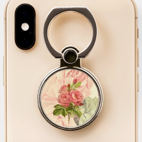 Romantic Vintage Peach Roses Ephemera Phone Ring Stand