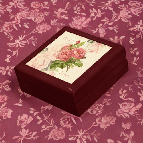 Romantic Vintage Peach Roses with Roses Text Gift Box