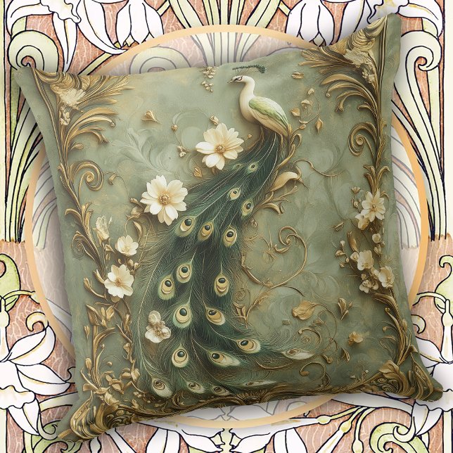 Romantic Vintage Peacock Throw Pillow (Creator Uploaded)