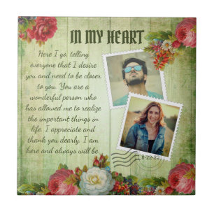 Romantic Vintage Photo Collage Love Message Ceramic Tile