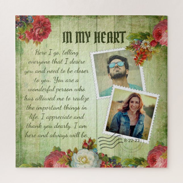Romantic Vintage Photo Collage Love Message Jigsaw Puzzle (Vertical)