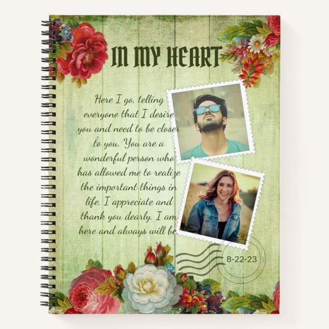 Romantic Vintage Photo Collage Love Message Notebook (Front)