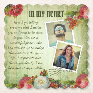 Romantic Vintage Photo Collage Love Message Paper Coaster