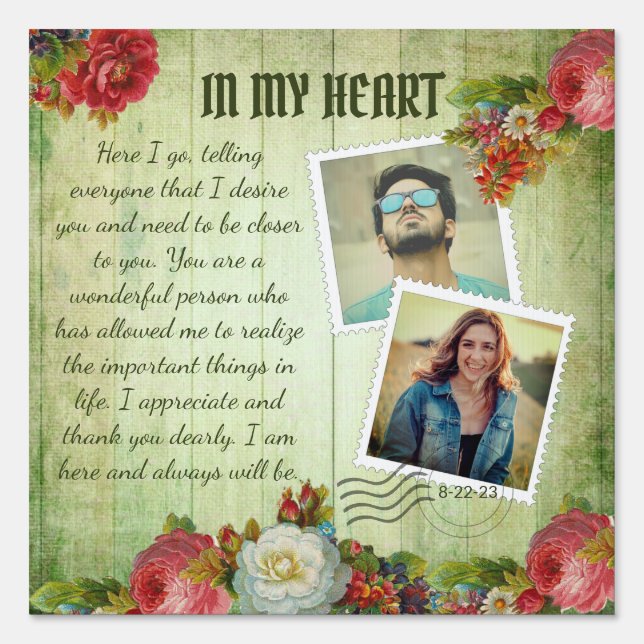 Romantic Vintage Photo Collage Love Message Sign (Front)