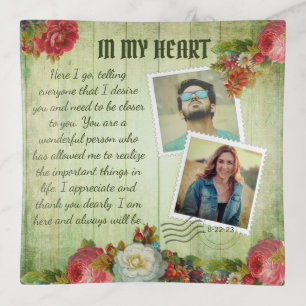 Romantic Vintage Photo Collage Love Message Trinket Tray