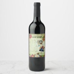 Romantic Vintage Photo Collage Love Message Wine Label