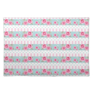 Romantic Vintage Pink & Mint Floral Roses Pattern Placemat