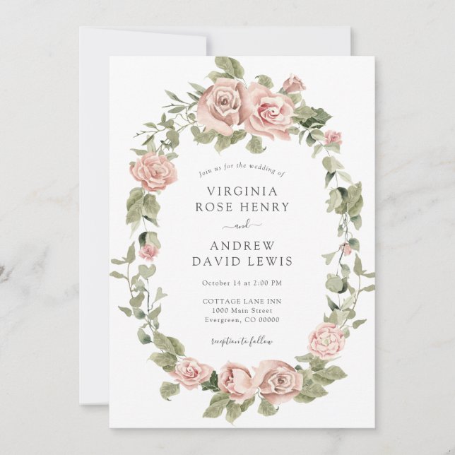 Romantic Vintage Pink Roses Wedding Invitation (Front)