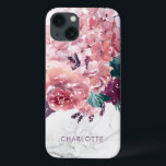 Romantic Vintage Pink Watercolor Floral Marble iPhone 13 Case<br><div class="desc">Romantic Vintage Pink Watercolor Floral Marble Personalized phone case featuring delicate and chic blossoms in shades of pink,  plum,  and green. Add your name to customize the look!</div>