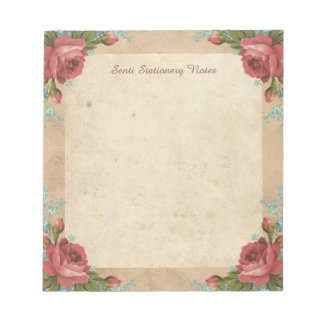 Romantic Vintage Red Rose Border Floral Notepad