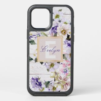Romantic Vintage Retro Flowers on Barn Wood & Name OtterBox iPhone Case