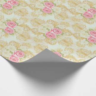 Romantic Vintage Rose and Gold Damask Wrapping Paper