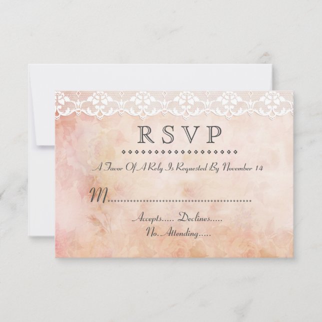 Romantic Vintage Rose and Lace Wedding RSVP Custom (Front)
