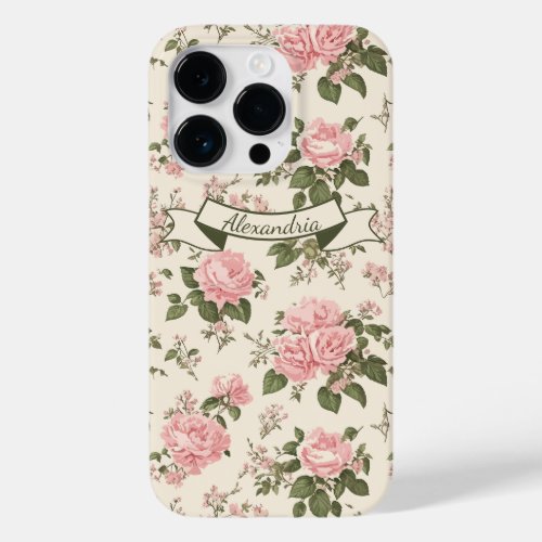 Romantic Vintage Rose Blossoms Floral Pattern Case_Mate iPhone 14 Pro Case