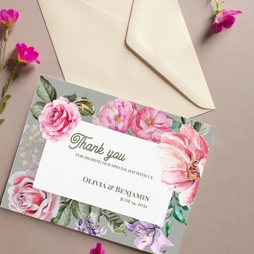 Romantic Vintage Rose Floral Wedding Thank You
