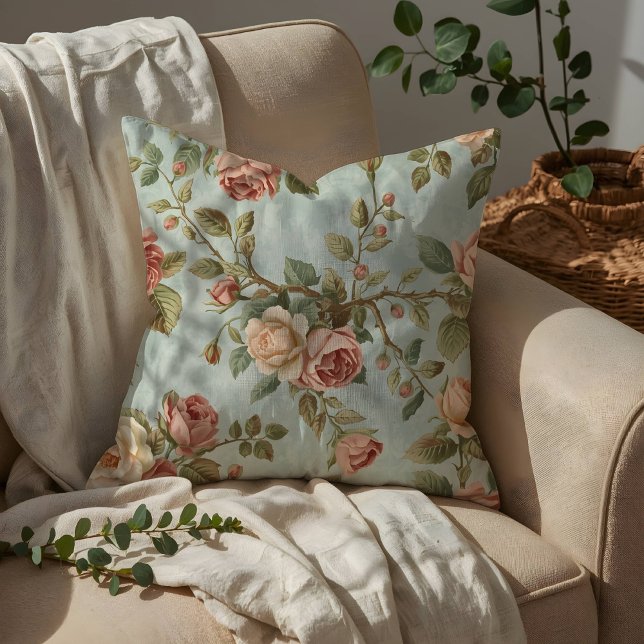 Romantic Vintage Rose Garden Throw Pillow (Creator Uploaded)