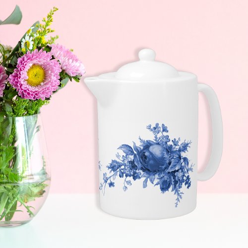 Romantic Vintage Rose In Blue Teapot
