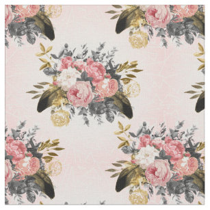 Romantic vintage roses and geometric design fabric