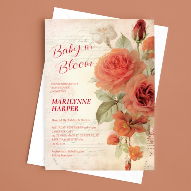 Romantic Vintage Roses Baby Shower Invitation (Creator Uploaded)