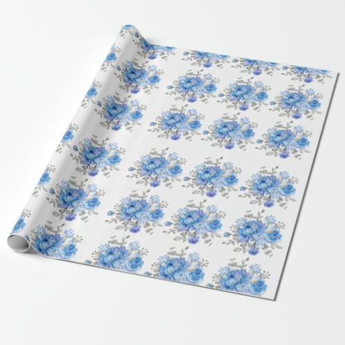 Romantic Vintage Roses_Blue on wapping paper