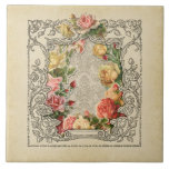 Romantic Vintage Sculpted Roses Ceramic Tile<br><div class="desc">Layers of beautiful sculpted roses in pastel shades of pink,  yellow and peach within a dimensional ornate engraved vintage rustic frame on an ecru damask background. Note:  Sculpted,  engraved,  embossed and dimensional effects,  layered,  aged or eroded appearance,  textures and shadows achieved digitally. Actual product has a flat surface.</div>