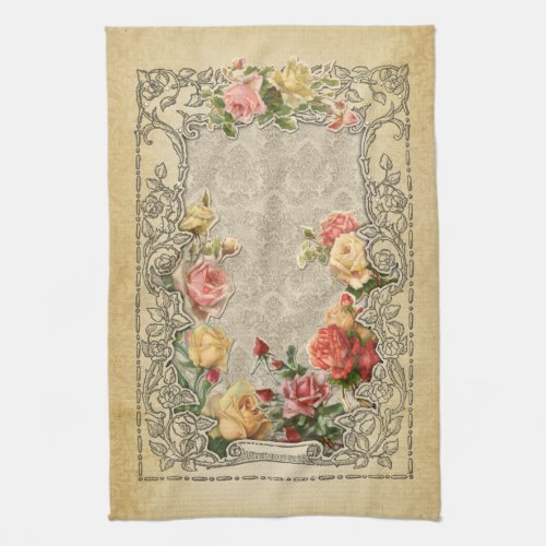 Romantic Vintage Sculpted Roses Kitchen Towel