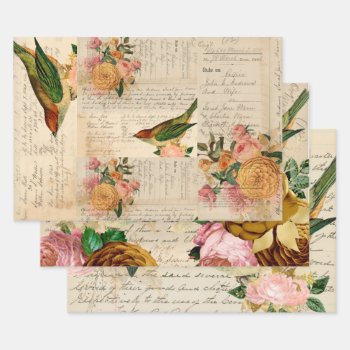 Romantic Vintage Songbird With Blush & Gold Roses  Wrapping Paper Sheets by WickedlyLovely at Zazzle