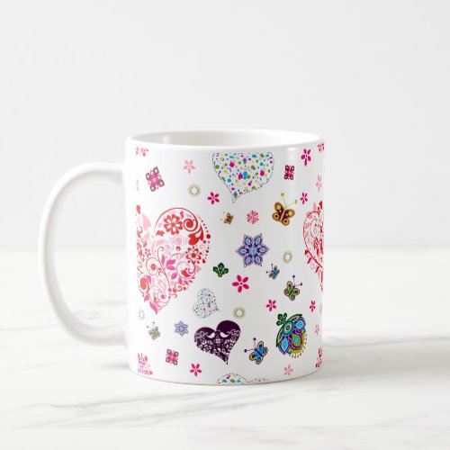 Romantic Vintage Spring Blush Pink Heart Flowers Coffee Mug